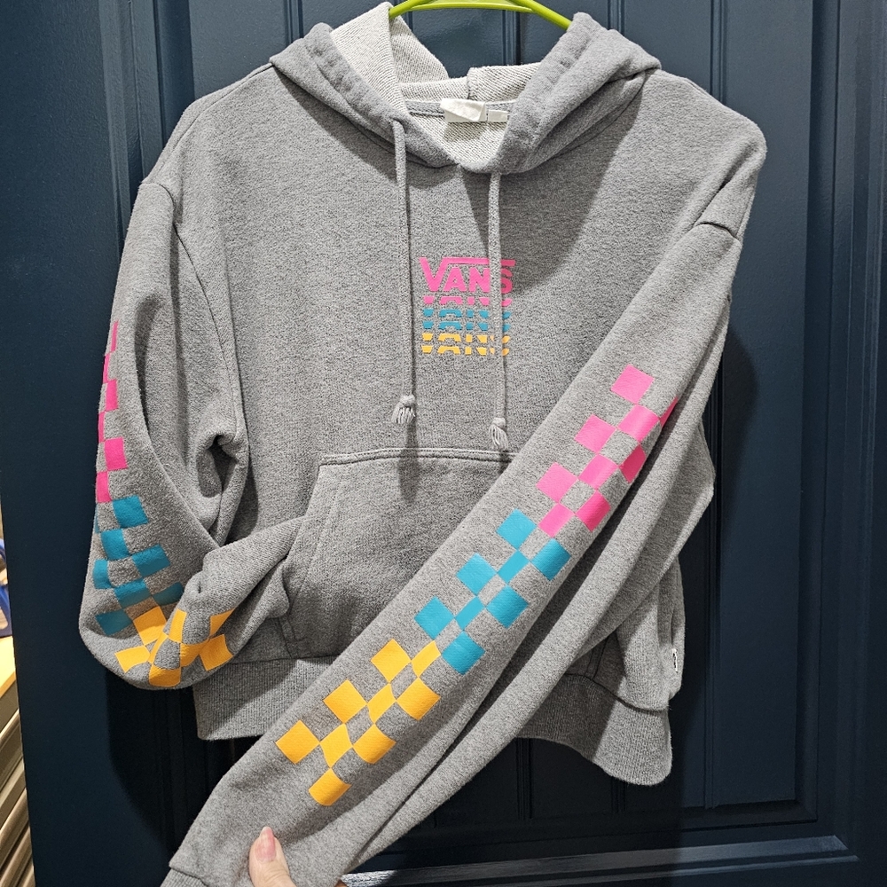Womens Vans Bravo Crop Hoodie Top Size Small (4-6) Gray Kangaroo Pockets